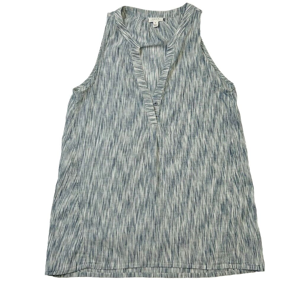 Soft Joie Tunic Womens Small Blue White Printed V-Neck Blouse Top 100% Cotton